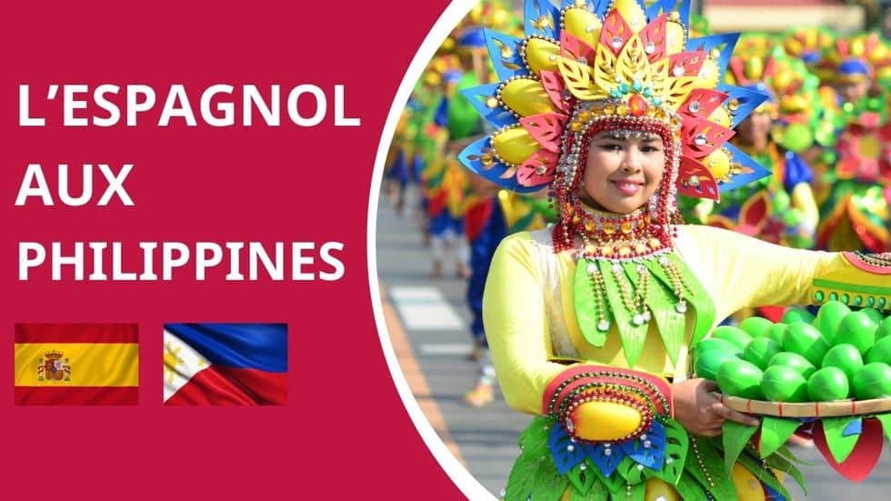 Img principale - art blog espagnol aux philippines drapeaux sur fond rose et femme en habit traditionnel des Philippines
