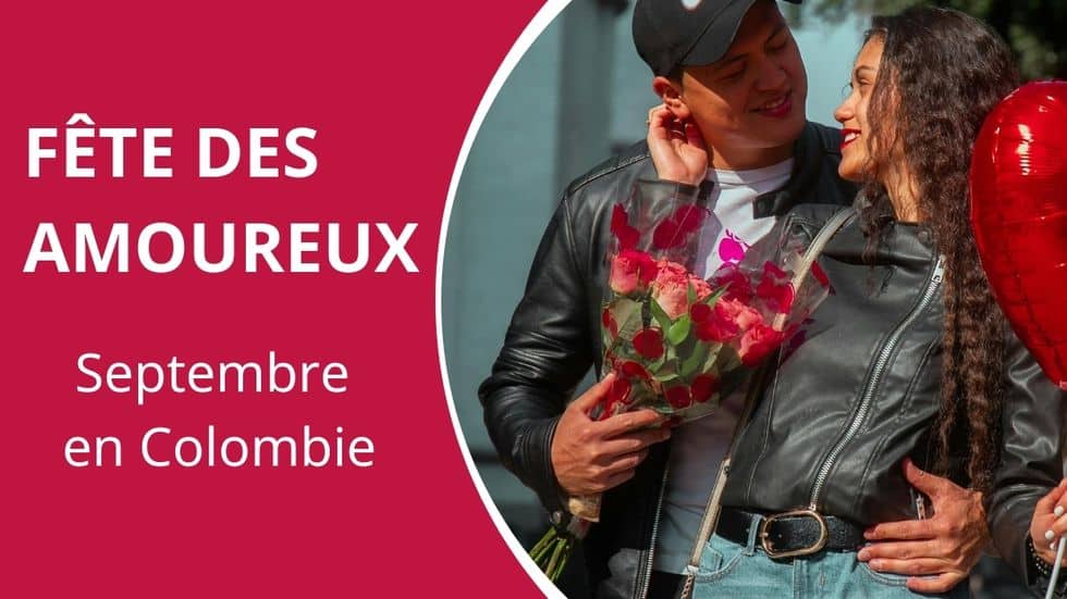 couple amoureux de Colombie avec bouquet de fleurs